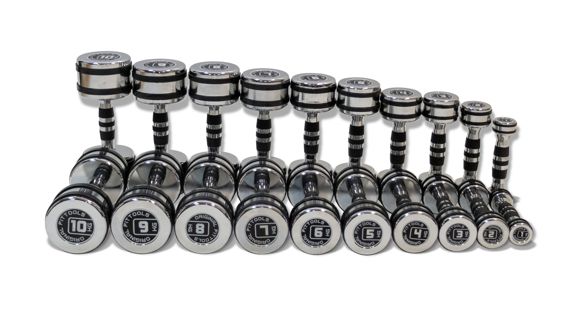 Original FitTools хромированных 10 пар от 1 до 10 кг FT-CRDB-110-SET из каталога гантелей в Уфе по цене 68990 ₽