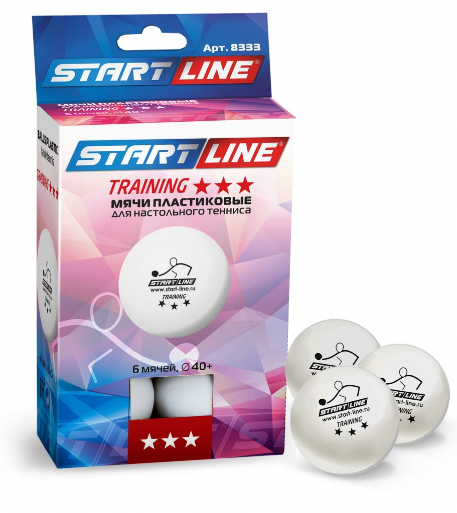 Start Line TRAINING 3*, 6 мячей в упаковке из каталога мячей для настольного тенниса в Уфе по цене 590 ₽