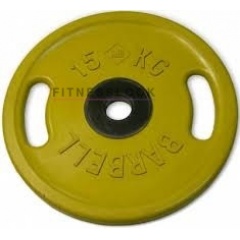 MB Barbell евро-классик с ручками желтый - 50 мм - 15 кг из каталога дисков для штанги с посадочным диаметром 50 мм. в Уфе по цене 14226 ₽